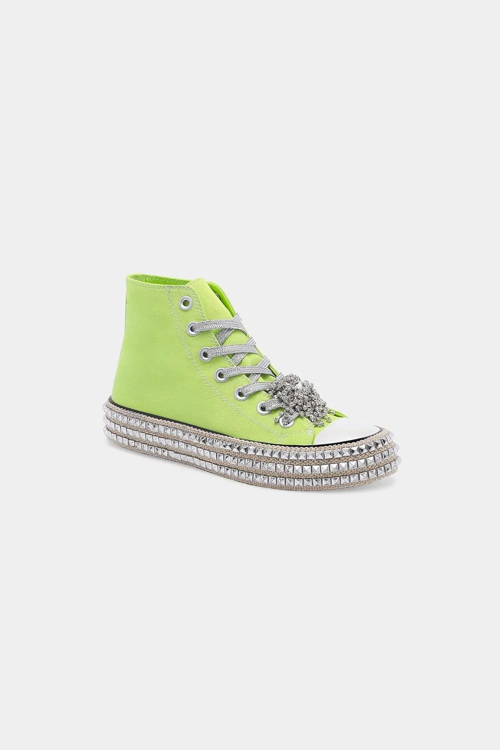 Womens High-Top Canvas Sneakers Studded Rhinestone Side Shoes Lace Up Fashion Shoes Casual Platform Ankle Boots