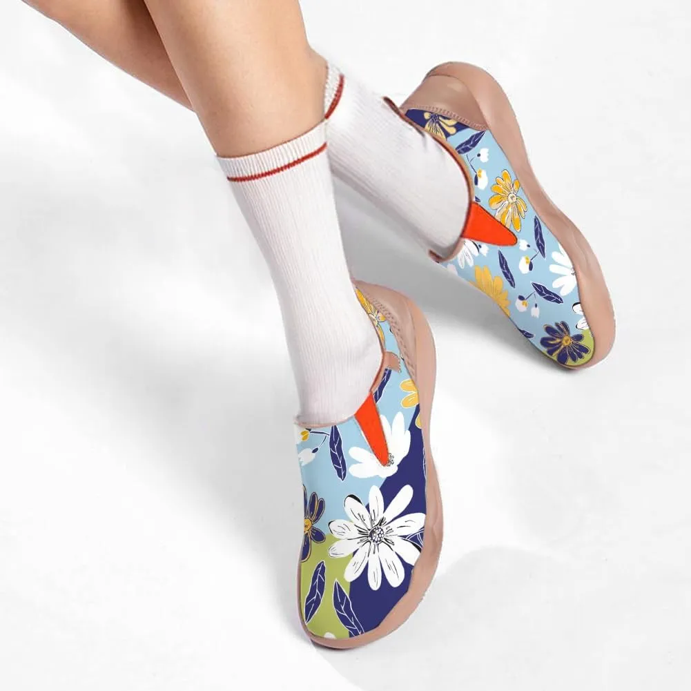 Womens Leather Shoes Loafers Slip On Casual Travel Shoes Ultra Light Floral Art Fashion Sneakers