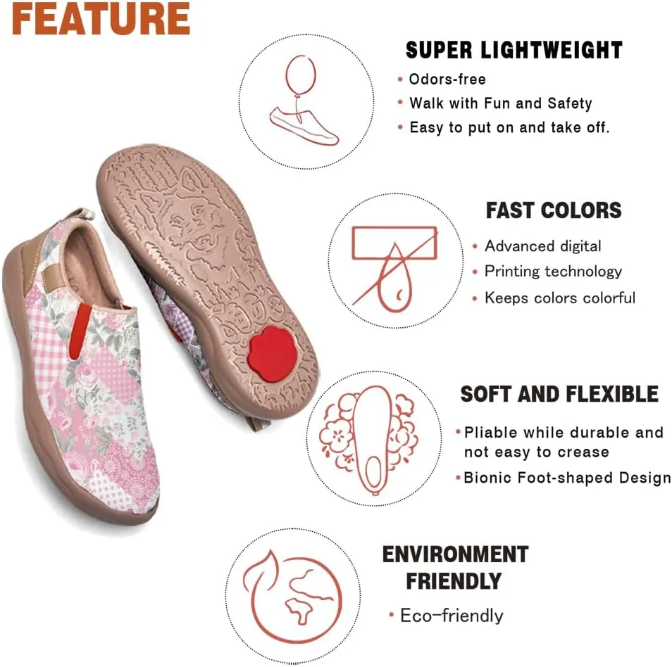 Womens Leather Shoes Loafers Slip On Casual Travel Shoes Ultra Light Floral Art Fashion Sneakers