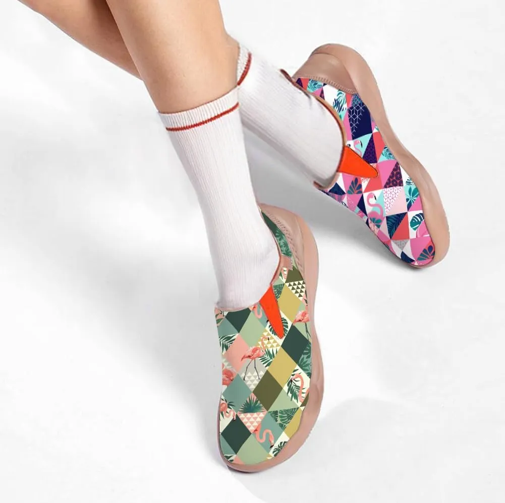 Womens Leather Shoes Loafers Slip On Casual Travel Shoes Ultra Light Floral Art Fashion Sneakers