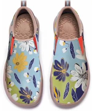 Womens Leather Shoes Loafers Slip On Casual Travel Shoes Ultra Light Floral Art Fashion Sneakers