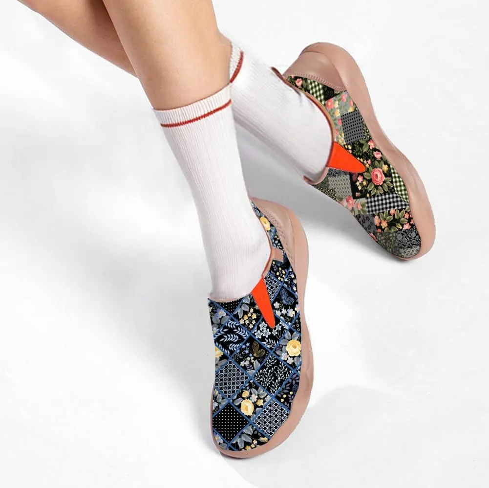 Womens Leather Shoes Loafers Slip On Casual Travel Shoes Ultra Light Floral Art Fashion Sneakers