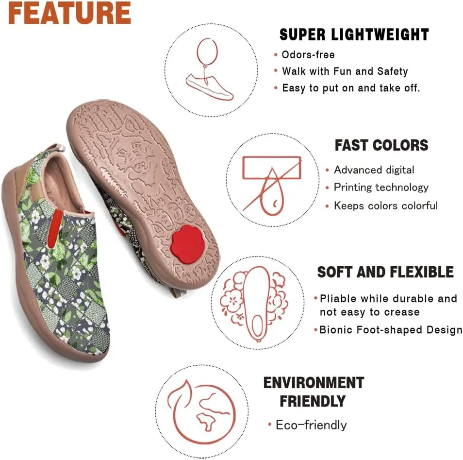 Womens Leather Shoes Loafers Slip On Casual Travel Shoes Ultra Light Floral Art Fashion Sneakers