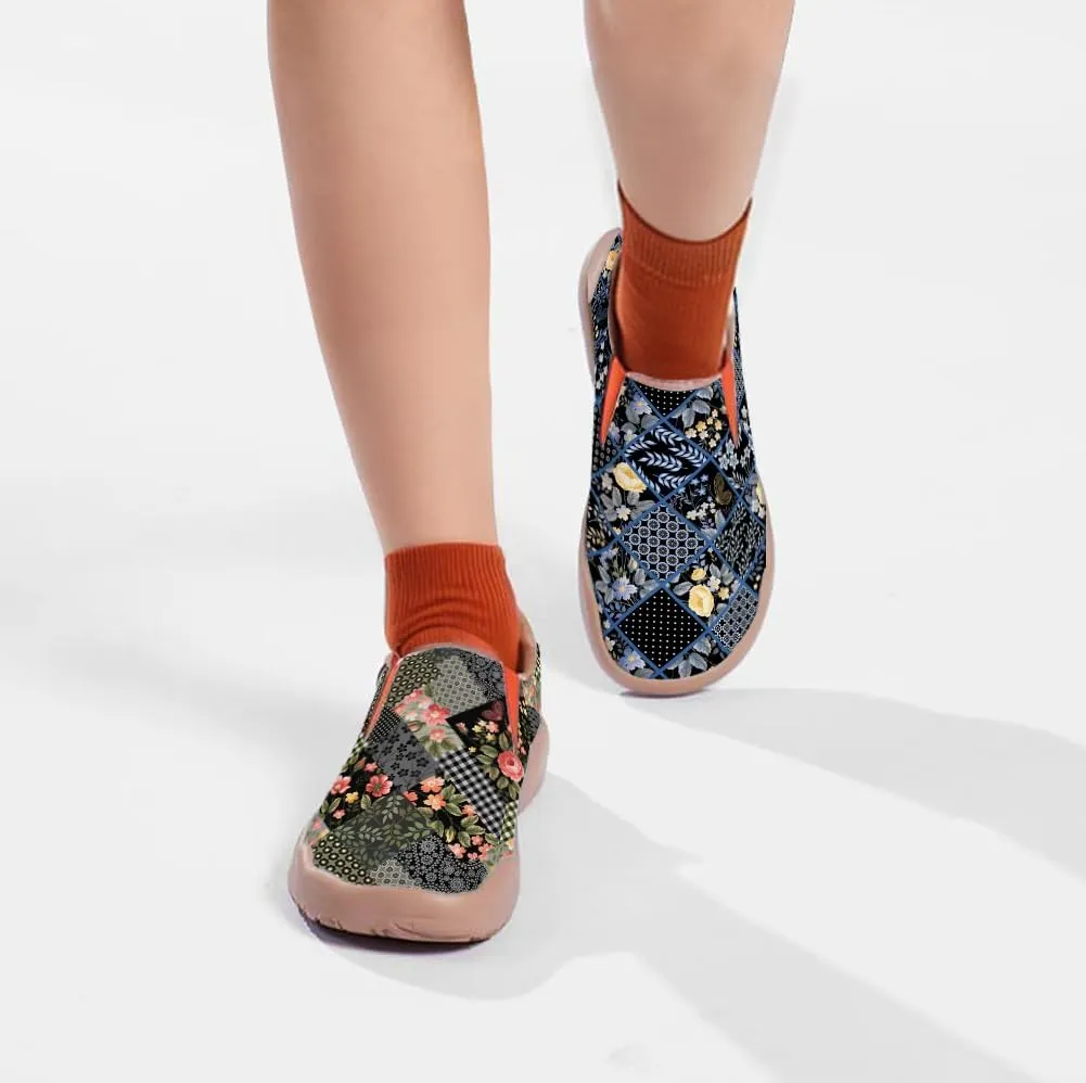 Womens Leather Shoes Loafers Slip On Casual Travel Shoes Ultra Light Floral Art Fashion Sneakers