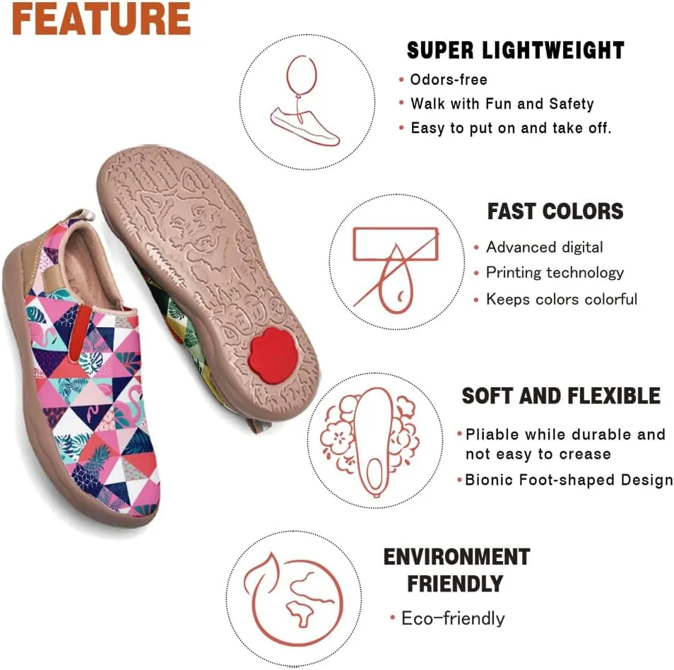 Womens Leather Shoes Loafers Slip On Casual Travel Shoes Ultra Light Floral Art Fashion Sneakers