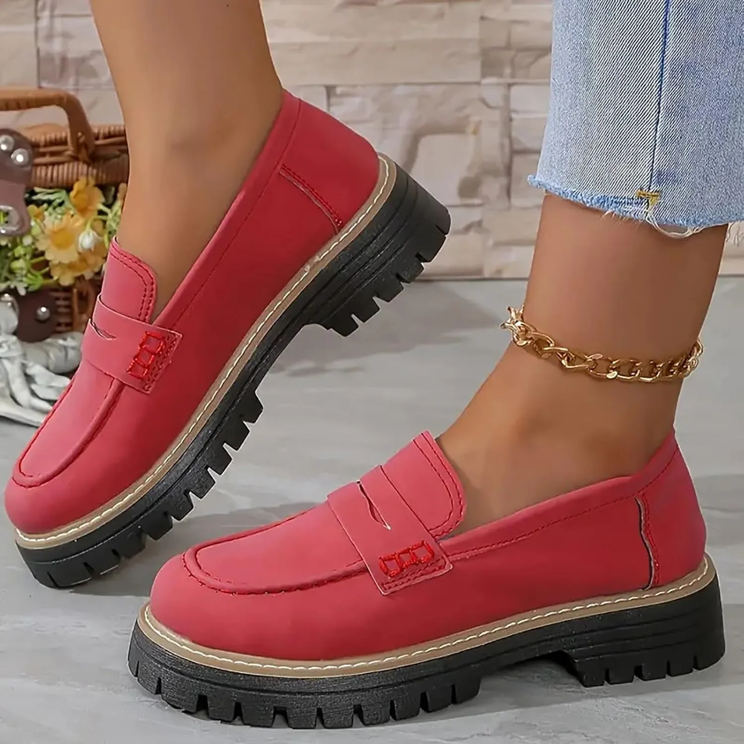Womens Loafers Shoes Platform Chunky Penny Sole Comfortable Slip On Work Office Business Casual Dress Shoes 2025 Trendy