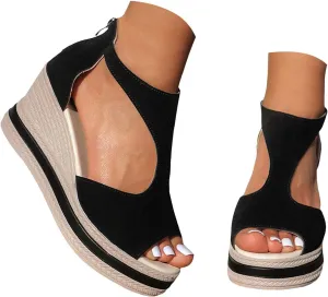 Women's Orthopedic High Heels Wedge Sandals For Women Platform Wedges Womens Dress Sexy Open Toe Summer Back Zipper Fish Mouth Shoes Closure Casual Suede Leather Beach Boho Outdoor Sandal