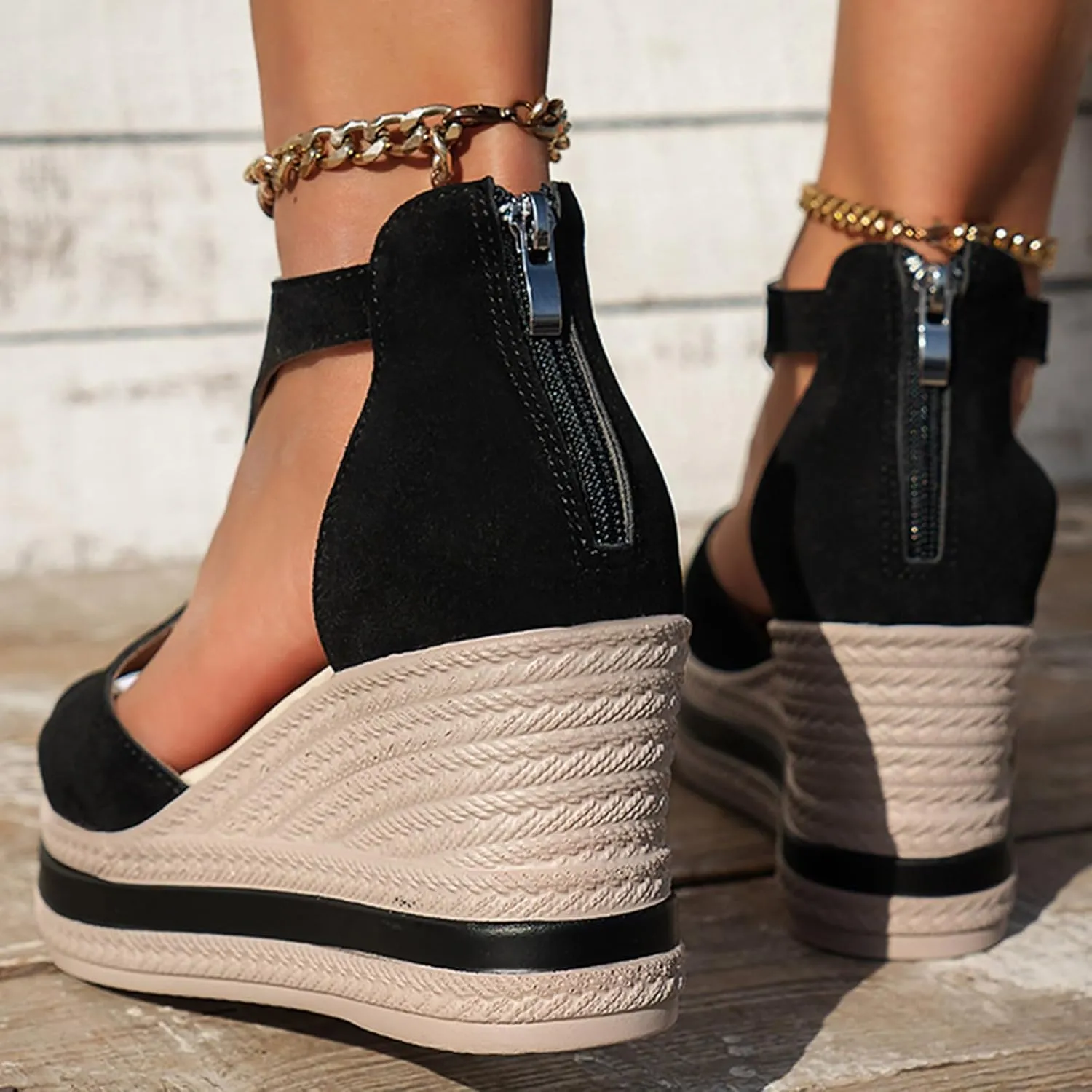 Women's Orthopedic High Heels Wedge Sandals For Women Platform Wedges Womens Dress Sexy Open Toe Summer Back Zipper Fish Mouth Shoes Closure Casual Suede Leather Beach Boho Outdoor Sandal