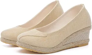 Womens Platform Espadrilles Wedge Slip On Closed Round Toe Sandals Casual Dressy Summer Platform Shoes Wedge Pumps Shoes