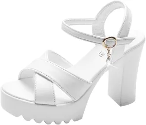 Womens Platform Heels Open Toe Slip On Chunky High Heel Sandals Ankle Strap Block for Party Brunch Dress Pump Shoes