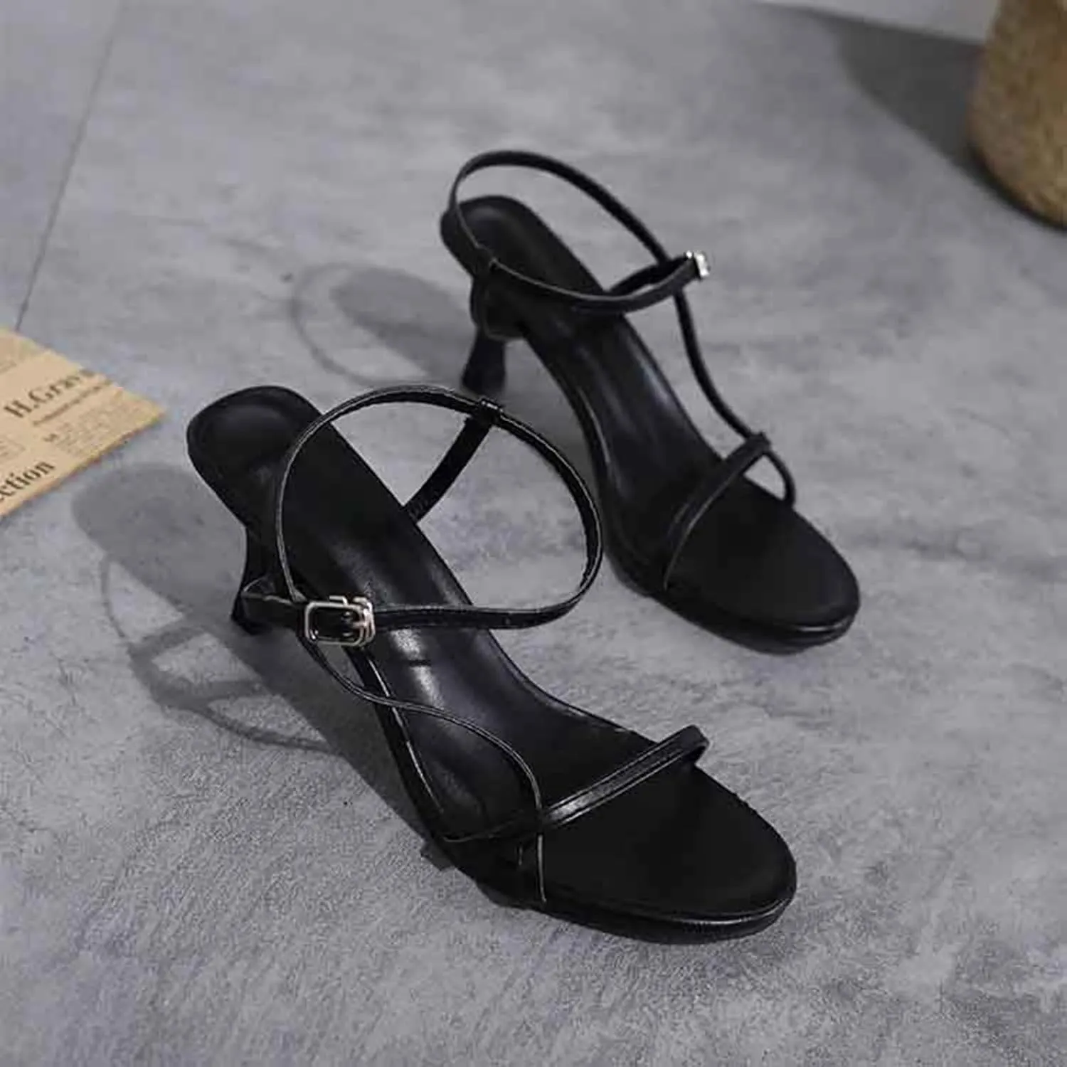 Womens Sandals Low Strappy Lace up Heels Open Square Toe Thong Ankle Strap Heels Sexy Fashion Comfort Dress Shoes