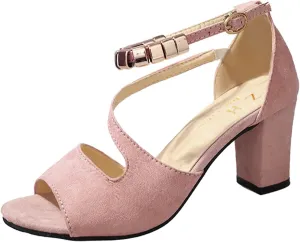 Womens Sandalsopen Toe Dressy Block Heel Sandals Fashion Ankle Strappy Heels Dress Wedding Bridal Shoes