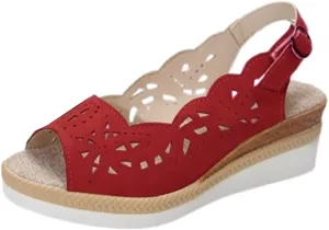 Women's Slingback Sandal Comfortable Platform Sandals Heel Cut-Out Vamp Peep Toe Buckle Sandals