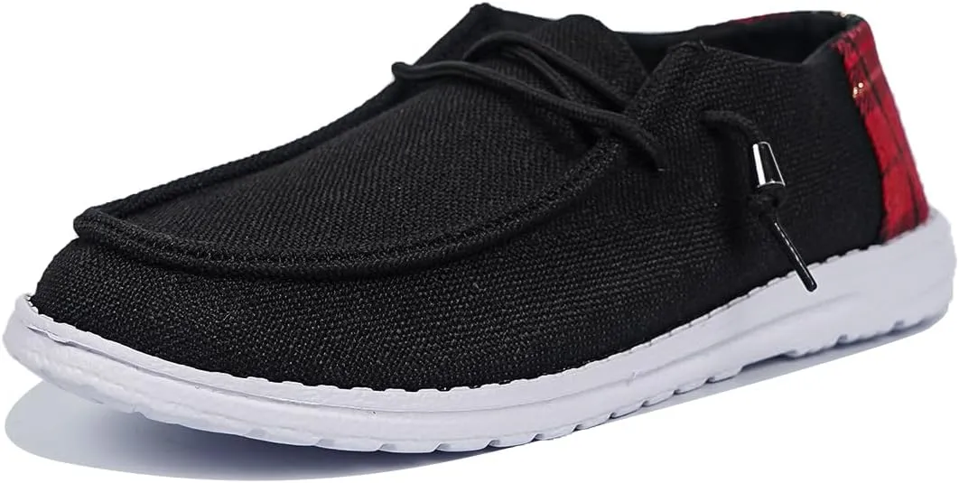 Women's Slip-on Black Canvas Loafers Low Top Outdoor Flat Walking Shoes Drving Fall Shoes Sneakers| Comfortable & Light-Weight