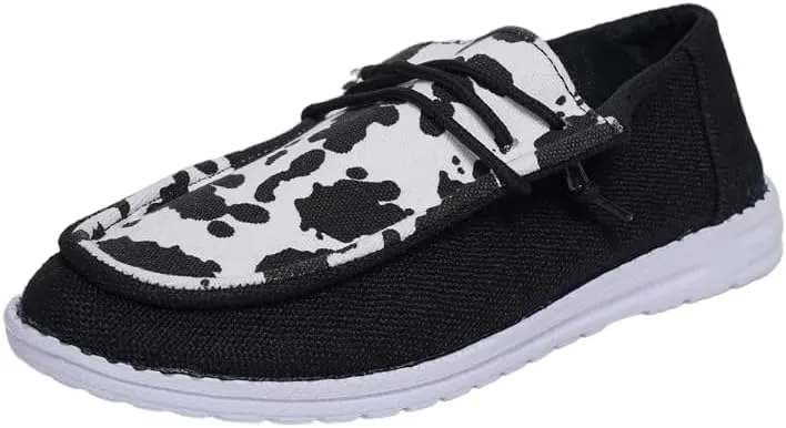 Women's Slip-on Black Canvas Loafers Low Top Outdoor Flat Walking Shoes Drving Fall Shoes Sneakers| Comfortable & Light-Weight