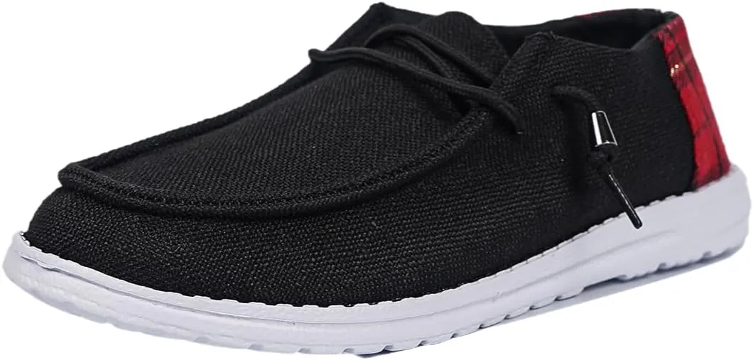 Women's Slip-on Black Canvas Loafers Low Top Outdoor Flat Walking Shoes Drving Fall Shoes Sneakers| Comfortable & Light-Weight