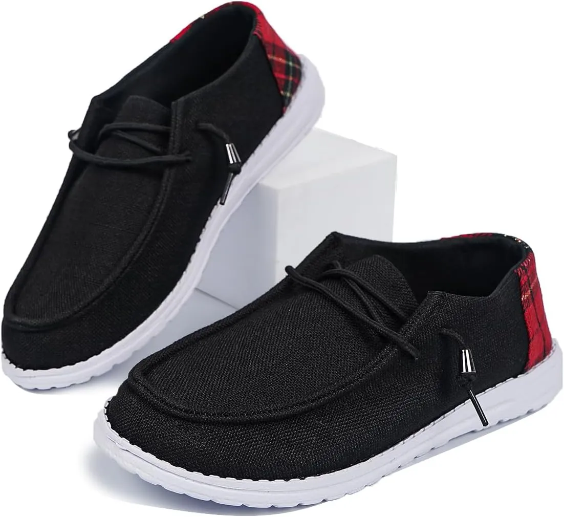 Women's Slip-on Black Canvas Loafers Low Top Outdoor Flat Walking Shoes Drving Fall Shoes Sneakers| Comfortable & Light-Weight