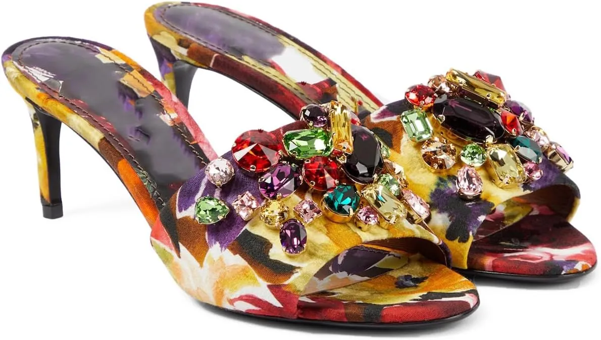 Women’s Stilettos Heels Open Toe Rhinestone Glitter Sandals Comfort Low Heel Mules Bling Sparkle Slippers Slip On Dress Shoes