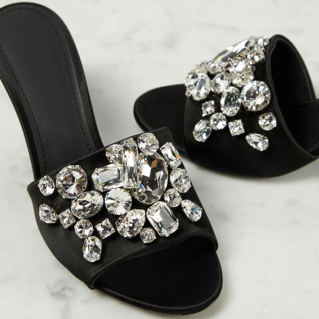 Women’s Stilettos Heels Open Toe Rhinestone Glitter Sandals Comfort Low Heel Mules Bling Sparkle Slippers Slip On Dress Shoes