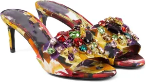 Women’s Stilettos Heels Open Toe Rhinestone Glitter Sandals Comfort Low Heel Mules Bling Sparkle Slippers Slip On Dress Shoes