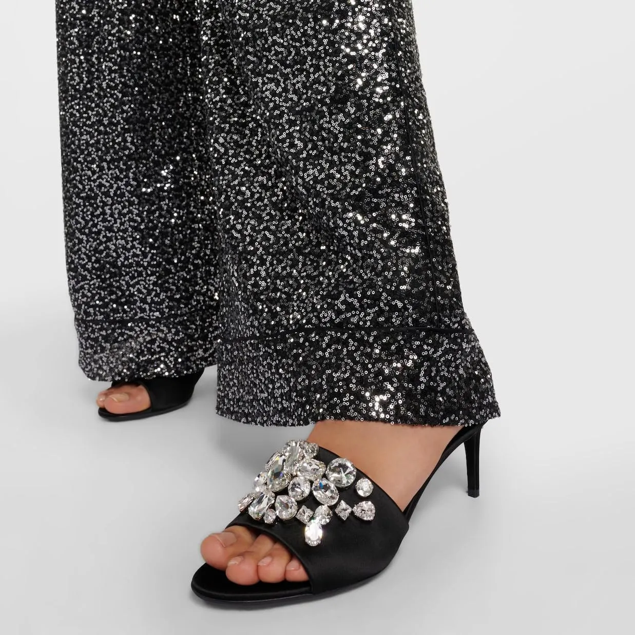 Women’s Stilettos Heels Open Toe Rhinestone Glitter Sandals Comfort Low Heel Mules Bling Sparkle Slippers Slip On Dress Shoes
