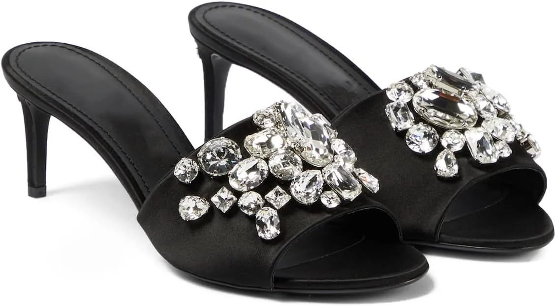 Women’s Stilettos Heels Open Toe Rhinestone Glitter Sandals Comfort Low Heel Mules Bling Sparkle Slippers Slip On Dress Shoes