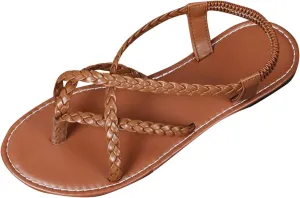 Womens Strappy Flat Sandals Summer Dressy Comfort Clip Toe Beach Flats Rope Weaving Strap Bohemian Sandal 2025 New