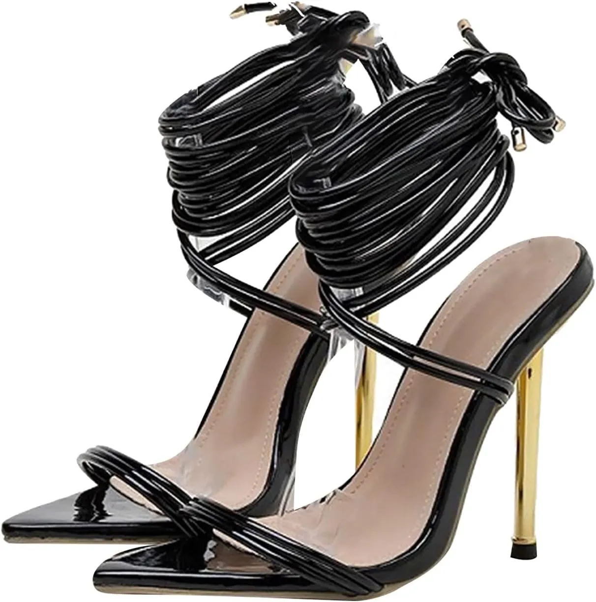 Women's Strappy Lace Up Slingback Open Toe Stiletto Heel Sandals Chunky Sandals Wide Width Dress Party Shoes