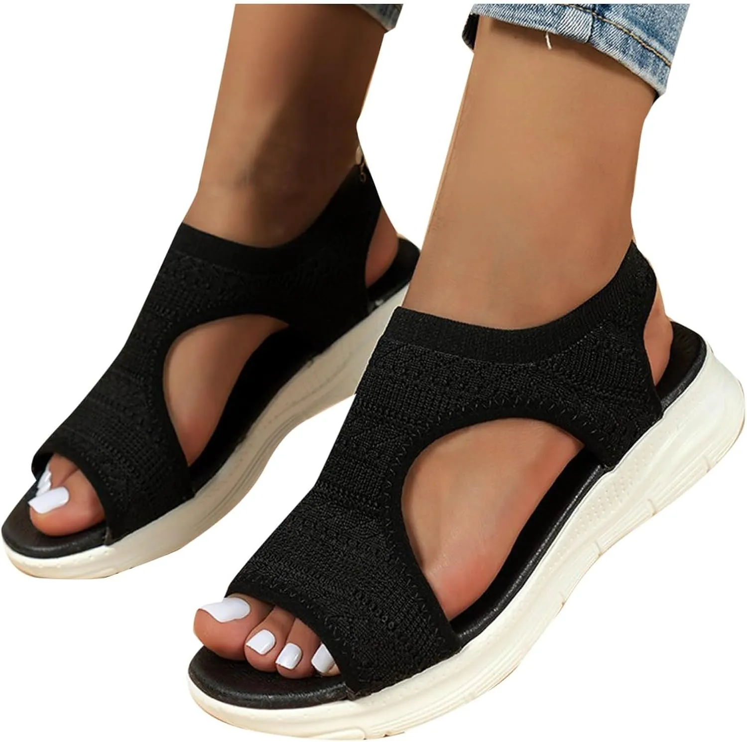 Women's Walking Sandals Soft Low Wedge Comfort Flat Sandal 2025 Casual Open Toe Slip On Strappy Lightweight Summer Shoes
