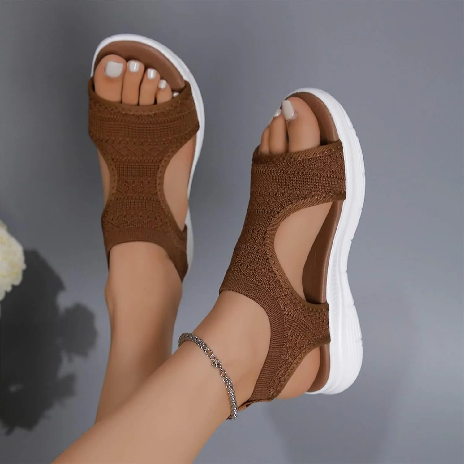 Women's Walking Sandals Soft Low Wedge Comfort Flat Sandal 2025 Casual Open Toe Slip On Strappy Lightweight Summer Shoes