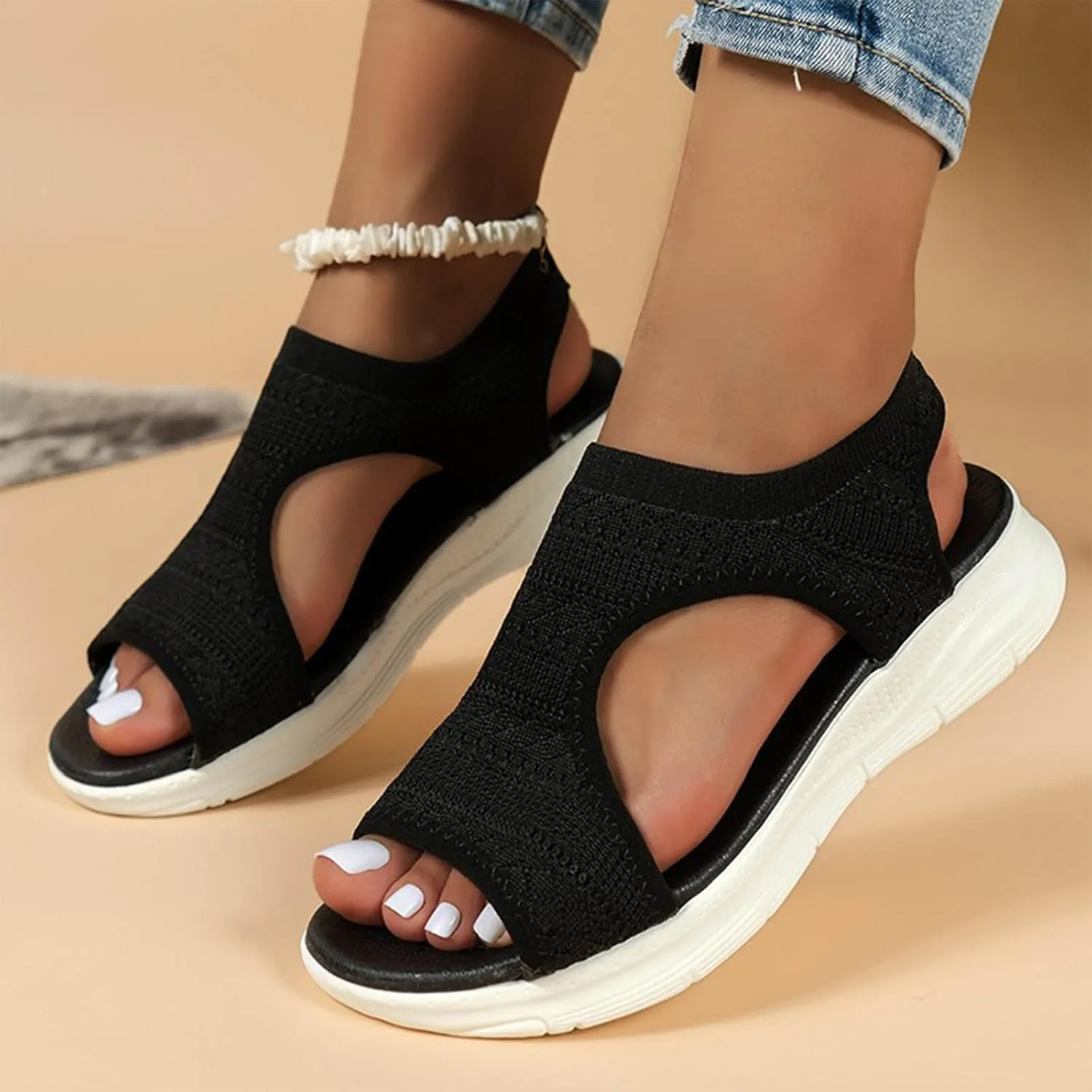 Women's Walking Sandals Soft Low Wedge Comfort Flat Sandal 2025 Casual Open Toe Slip On Strappy Lightweight Summer Shoes