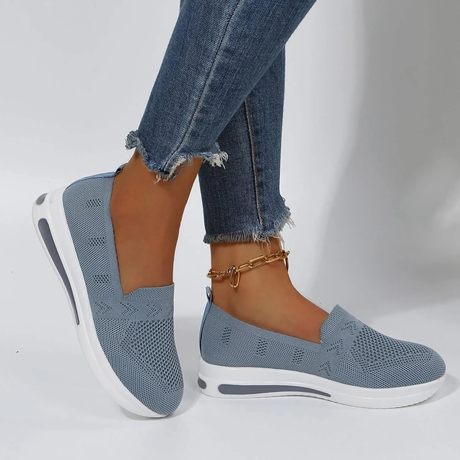 Womens Wedge Walking Shoes Flatform Loafers for Women 2025 Casual Summer Slip-On Comfortable Closed Toe Woven Breathable Work Walking Shoes
