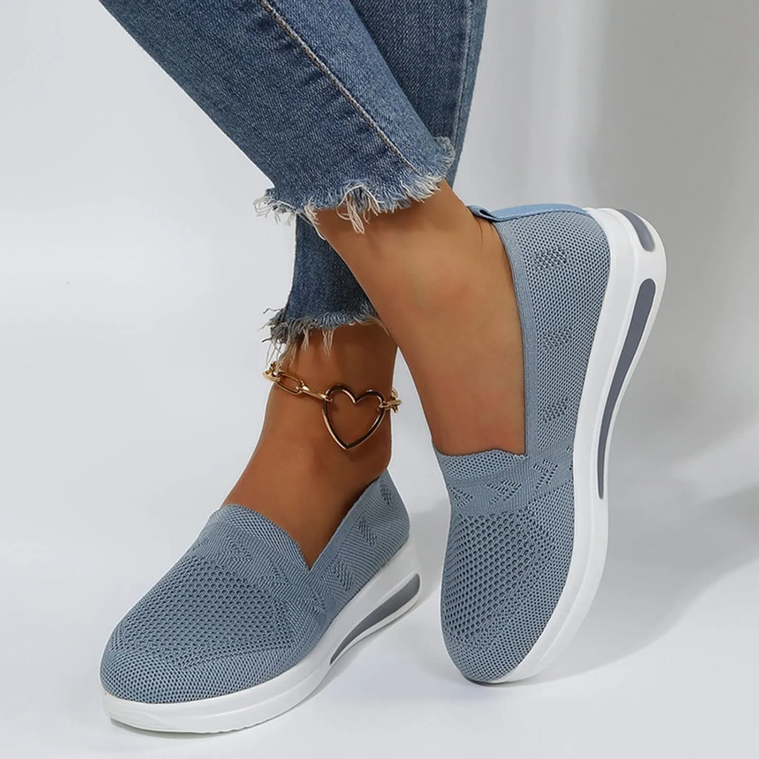 Womens Wedge Walking Shoes Flatform Loafers for Women 2025 Casual Summer Slip-On Comfortable Closed Toe Woven Breathable Work Walking Shoes