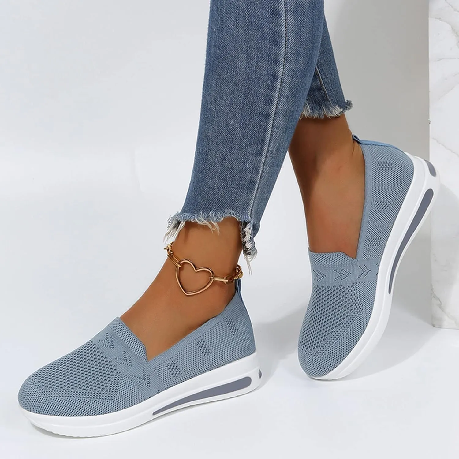Womens Wedge Walking Shoes Flatform Loafers for Women 2025 Casual Summer Slip-On Comfortable Closed Toe Woven Breathable Work Walking Shoes