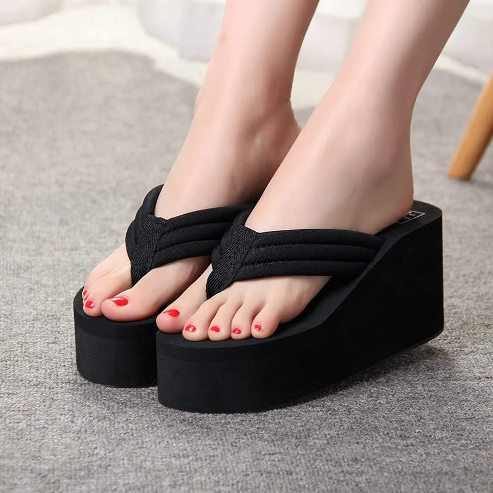 Womens Wedges Flip Flops Summer Soft Thong Beach Sandals Chunky High Platform Slippers Arch Support Beach Comfortable Cushion Shoes