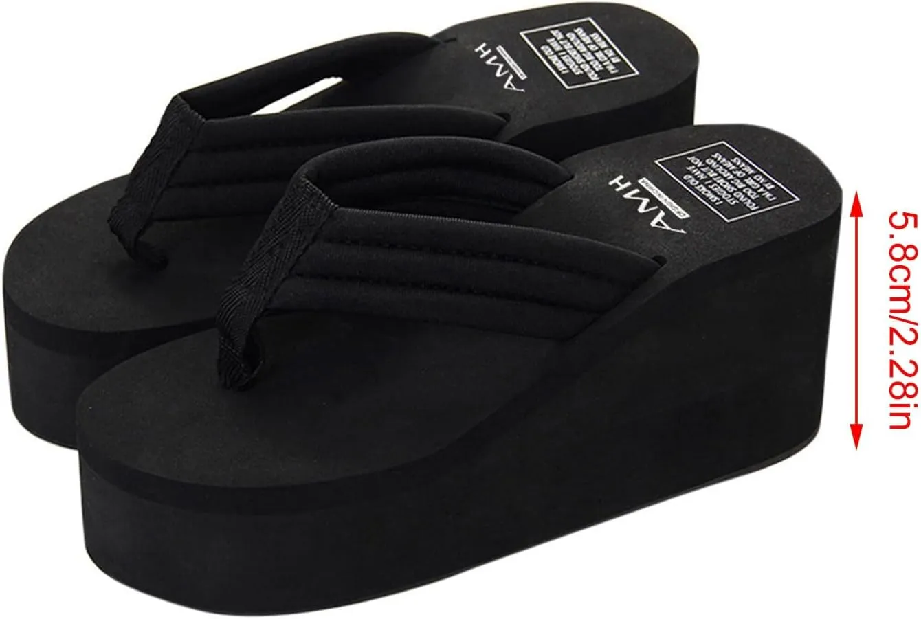 Womens Wedges Flip Flops Summer Soft Thong Beach Sandals Chunky High Platform Slippers Arch Support Beach Comfortable Cushion Shoes