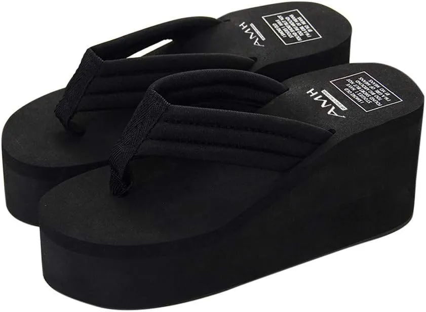 Womens Wedges Flip Flops Summer Soft Thong Beach Sandals Chunky High Platform Slippers Arch Support Beach Comfortable Cushion Shoes
