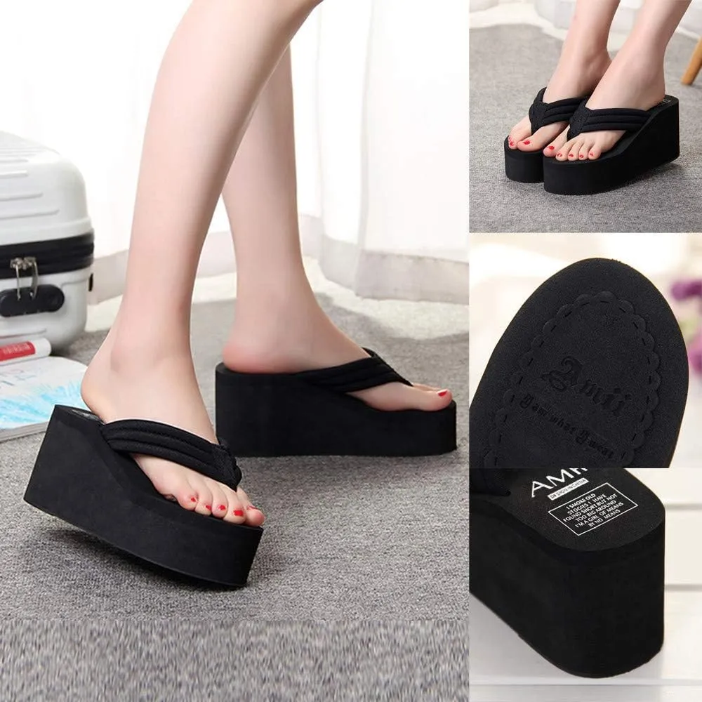 Womens Wedges Flip Flops Summer Soft Thong Beach Sandals Chunky High Platform Slippers Arch Support Beach Comfortable Cushion Shoes