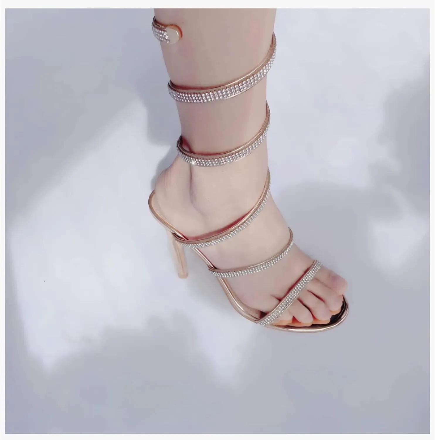Womens's Rhinestone Sandals Sparkly Heels for Women Ankle Wrap Up Strappy Shoes