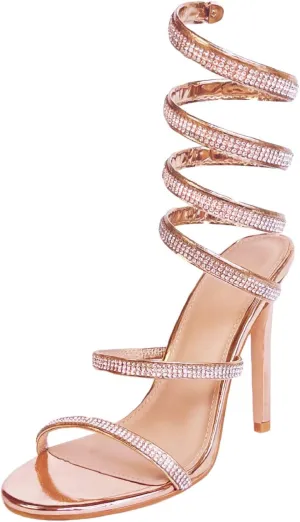 Womens's Rhinestone Sandals Sparkly Heels for Women Ankle Wrap Up Strappy Shoes