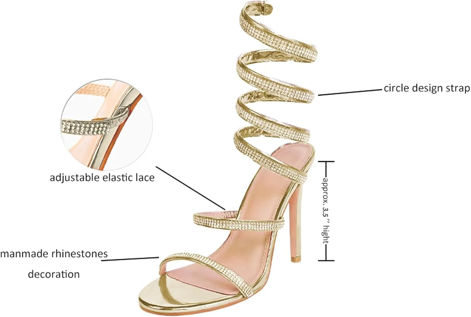 Womens's Rhinestone Sandals Sparkly Heels for Women Ankle Wrap Up Strappy Shoes