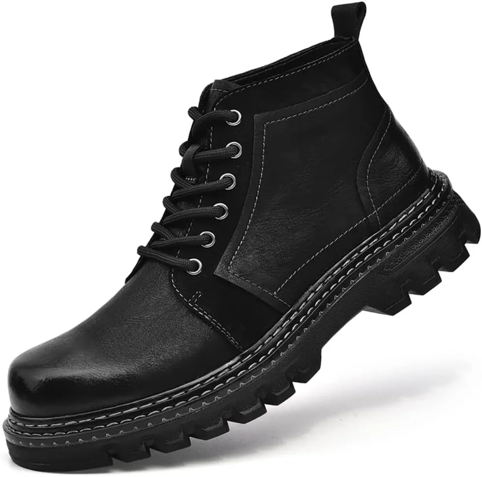 Work Boots Ankle Boots for Men Soft Leather Fashion Casual Zapatos Hombre Tactical Ankle Boots Platform Warm Leather Combat Work Outdoor Boots