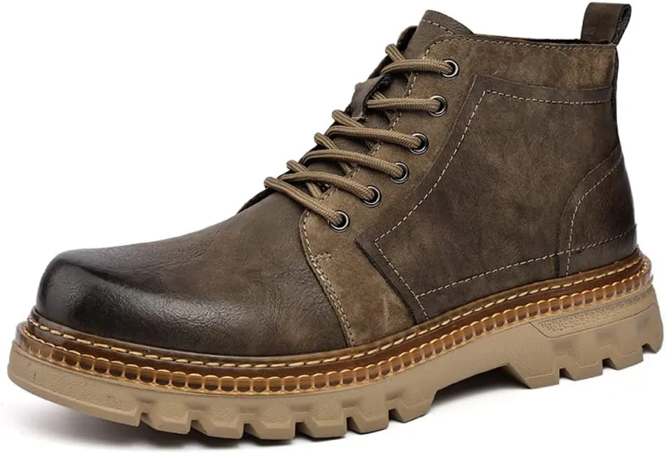 Work Boots Ankle Boots for Men Soft Leather Fashion Casual Zapatos Hombre Tactical Ankle Boots Platform Warm Leather Combat Work Outdoor Boots