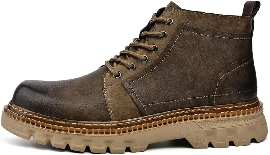 Work Boots Ankle Boots for Men Soft Leather Fashion Casual Zapatos Hombre Tactical Ankle Boots Platform Warm Leather Combat Work Outdoor Boots