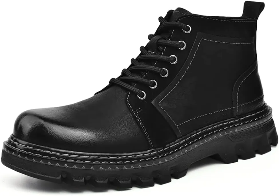 Work Boots Ankle Boots for Men Soft Leather Fashion Casual Zapatos Hombre Tactical Ankle Boots Platform Warm Leather Combat Work Outdoor Boots