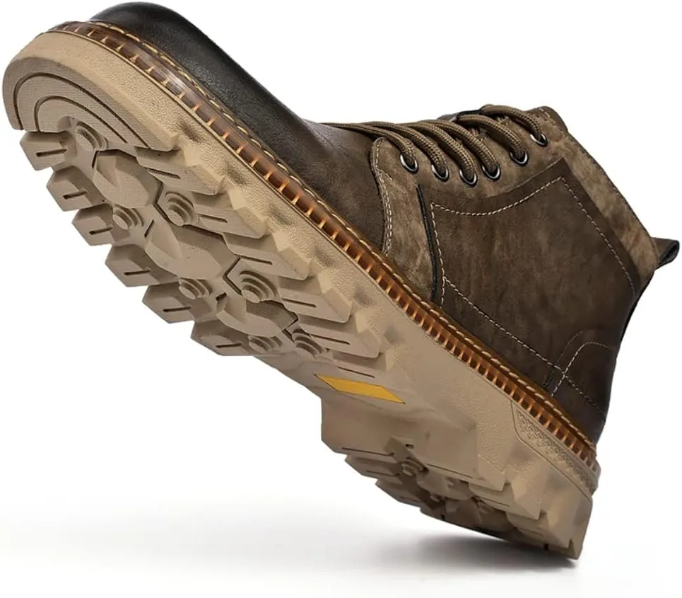 Work Boots Ankle Boots for Men Soft Leather Fashion Casual Zapatos Hombre Tactical Ankle Boots Platform Warm Leather Combat Work Outdoor Boots