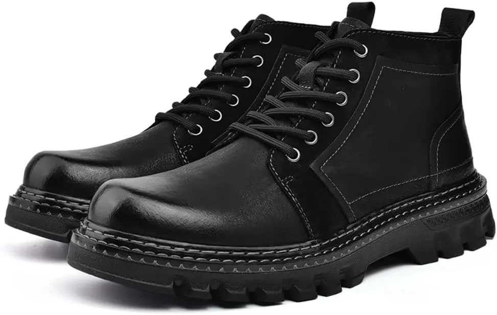 Work Boots Ankle Boots for Men Soft Leather Fashion Casual Zapatos Hombre Tactical Ankle Boots Platform Warm Leather Combat Work Outdoor Boots