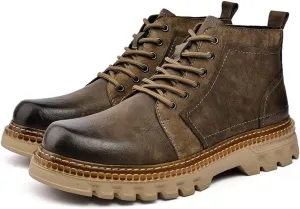 Work Boots Ankle Boots for Men Soft Leather Fashion Casual Zapatos Hombre Tactical Ankle Boots Platform Warm Leather Combat Work Outdoor Boots