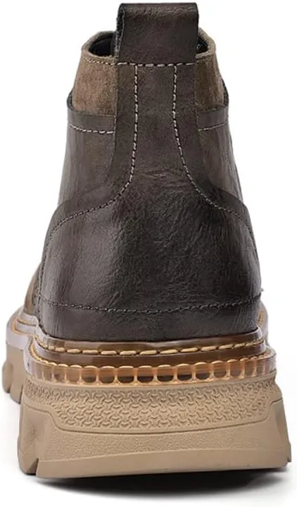 Work Boots Ankle Boots for Men Soft Leather Fashion Casual Zapatos Hombre Tactical Ankle Boots Platform Warm Leather Combat Work Outdoor Boots