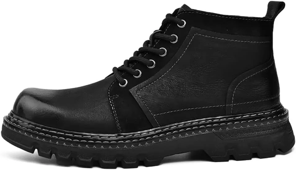 Work Boots Ankle Boots for Men Soft Leather Fashion Casual Zapatos Hombre Tactical Ankle Boots Platform Warm Leather Combat Work Outdoor Boots